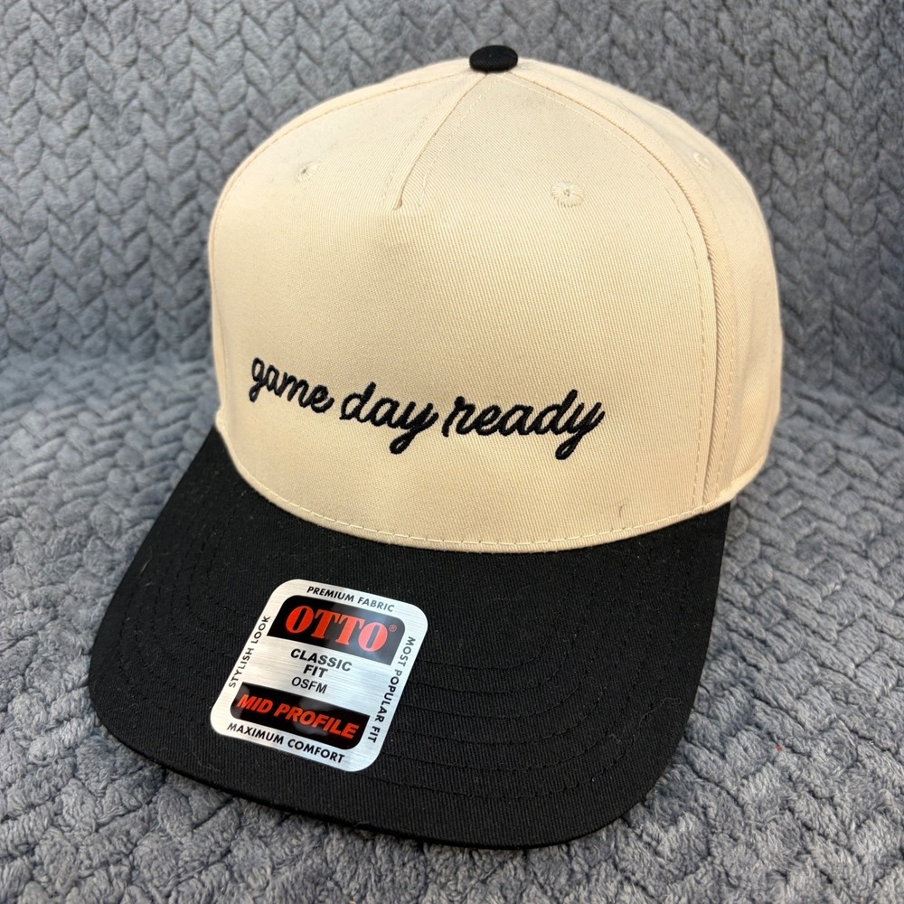 Kendra Scott Otto Game Day Ready Snapback Hat Cream Black Mid Profile OSFM
